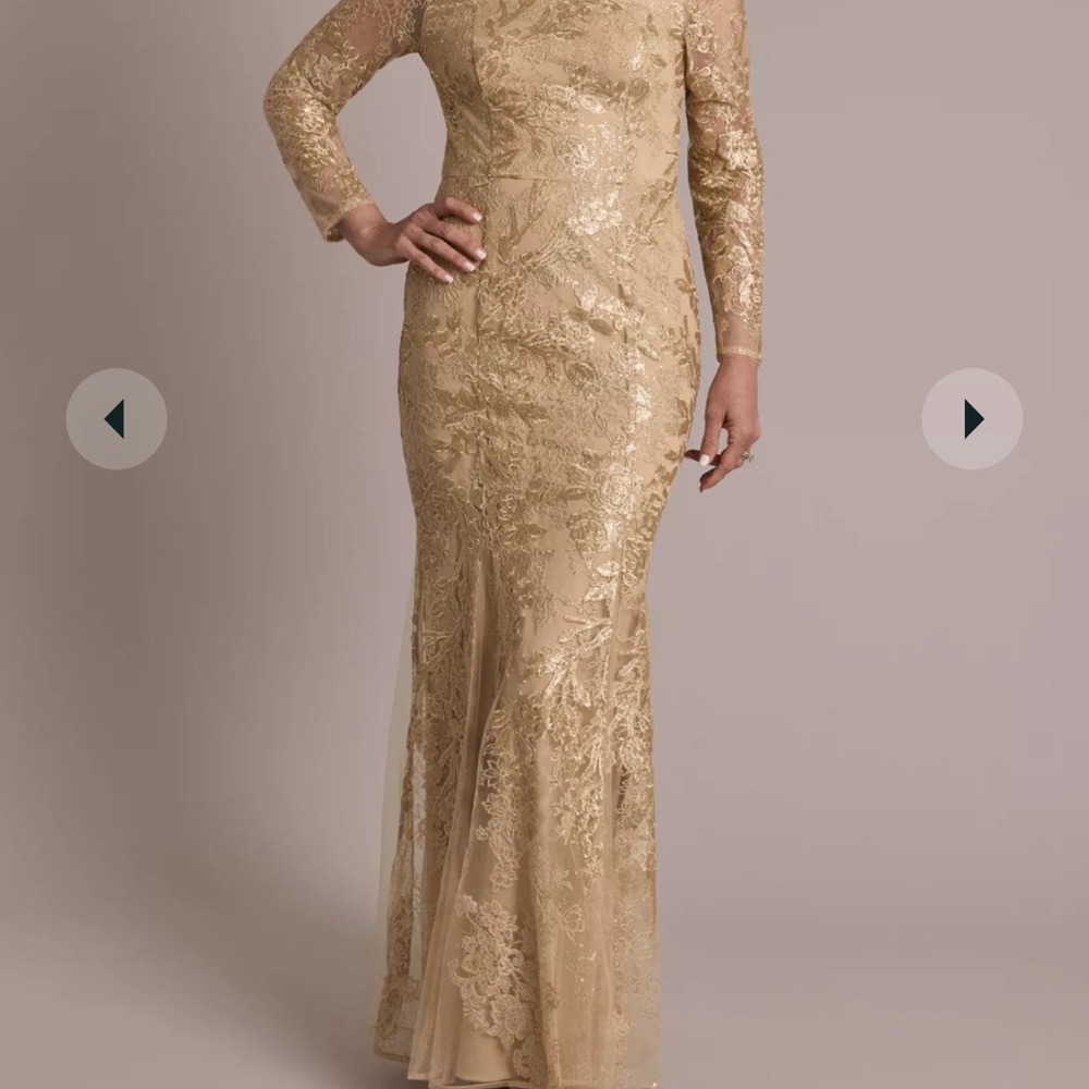 Olga Gold One Shoulder Long Sleeve Gown